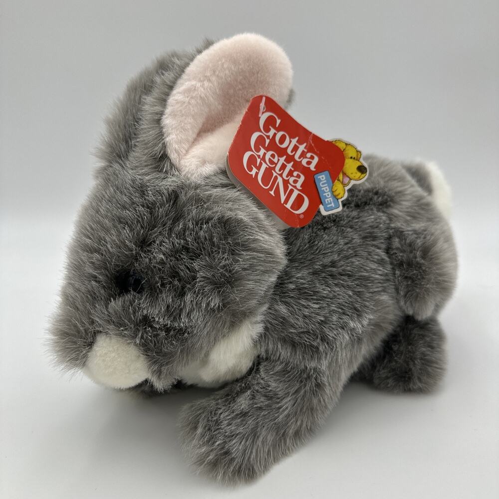 NWT Gotta Get Gund Rabbit Bunny Funanimals Puppet Plush Gray 11”